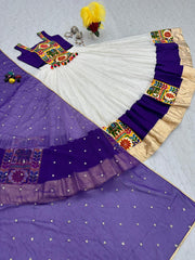 Navratri Special Cotton White With Purple Lehenga Choli