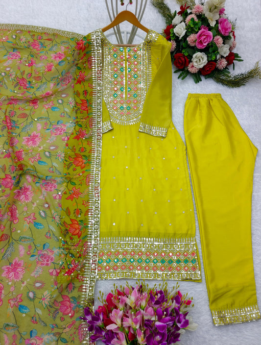 Superhit Musterd Color Embroidery Work Salwar Suit