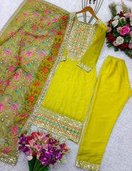 Superhit Musterd Color Embroidery Work Salwar Suit