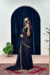 Mesmerizing Georgette Black Color Gown With Attached Pallu Saree