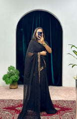 Mesmerizing Georgette Black Color Gown With Attached Pallu Saree