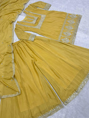 Eyes Catching Chinon Silk Yellow Color Sharara Suit