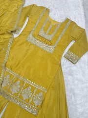 Eyes Catching Chinon Silk Yellow Color Sharara Suit