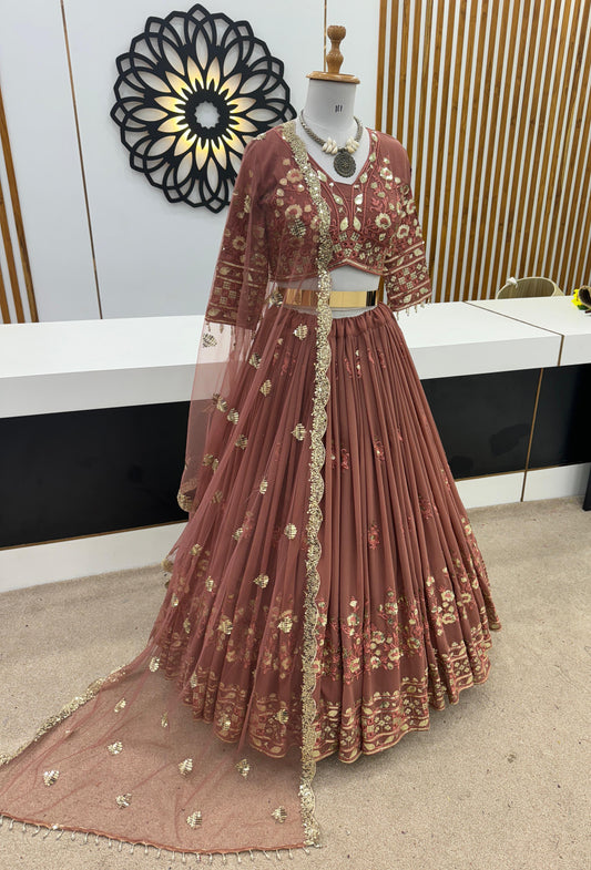 Blissful Brown Color Georgette Sequence Work Lehenga Choli