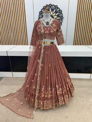 Blissful Brown Color Georgette Sequence Work Lehenga Choli