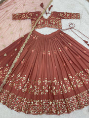 Blissful Brown Color Georgette Sequence Work Lehenga Choli