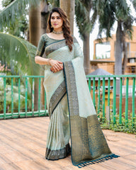 Adorable Bandhej Kanjivaram Blue Border With Sky Blue Silk Saree