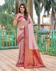 Adorable Bandhej Kanjivaram Maroon Border With Pink Silk Saree