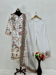 Fancy Heavy Chine Work White Color Salwar Suit