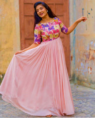 Adorable Hand Work Print Pink Hand Work Gown