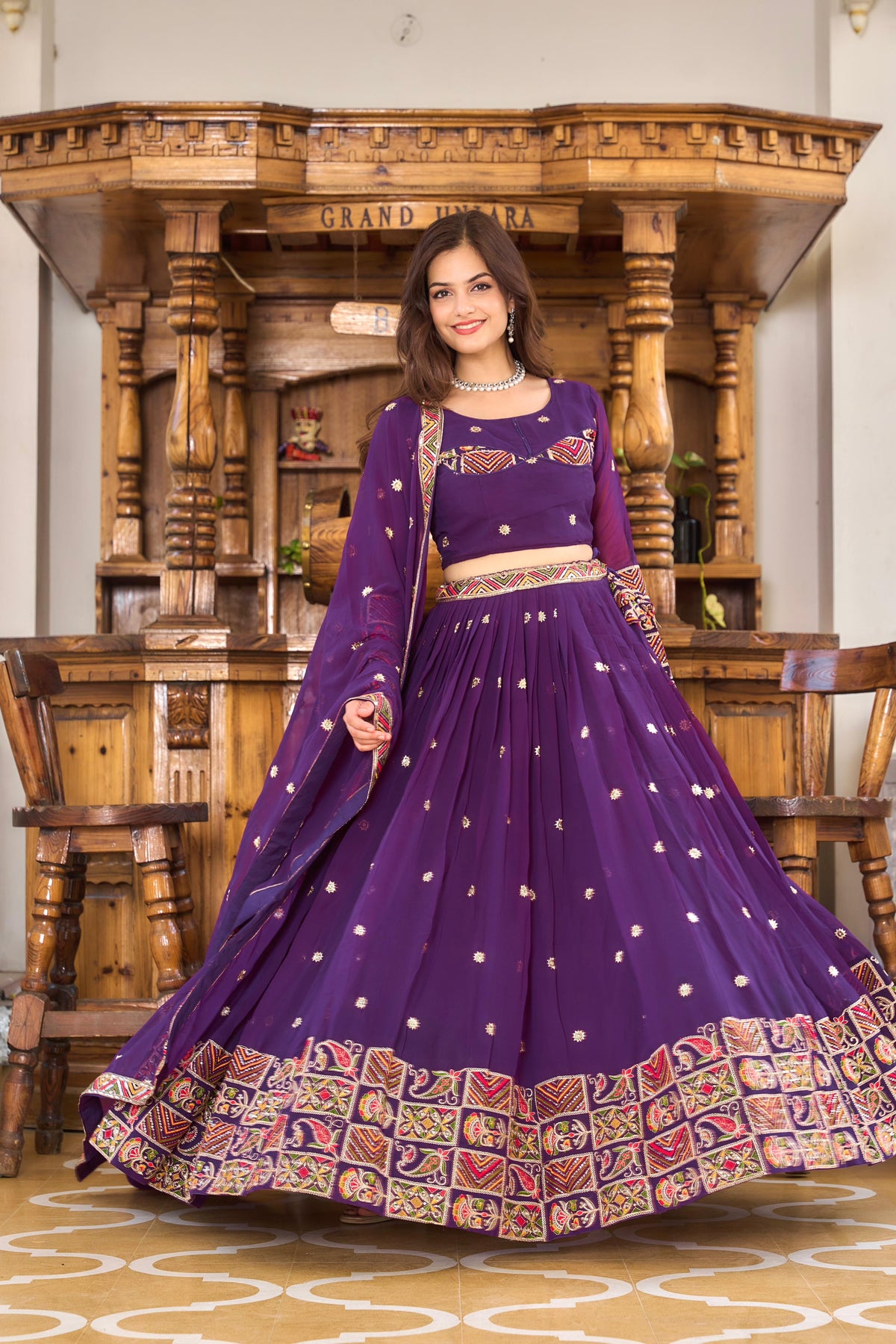 Gorgeous Purple Color Thread Embroidery Work Lehenga Choli