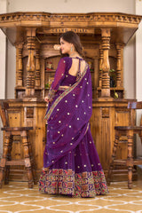 Gorgeous Purple Color Thread Embroidery Work Lehenga Choli