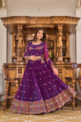 Gorgeous Purple Color Thread Embroidery Work Lehenga Choli