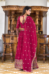 Gorgeous Pink Color Thread Embroidery Work Lehenga Choli