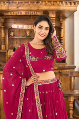 Gorgeous Pink Color Thread Embroidery Work Lehenga Choli