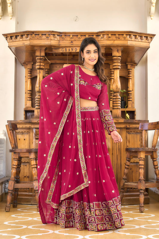 Gorgeous Pink Color Thread Embroidery Work Lehenga Choli