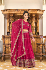 Gorgeous Pink Color Thread Embroidery Work Lehenga Choli