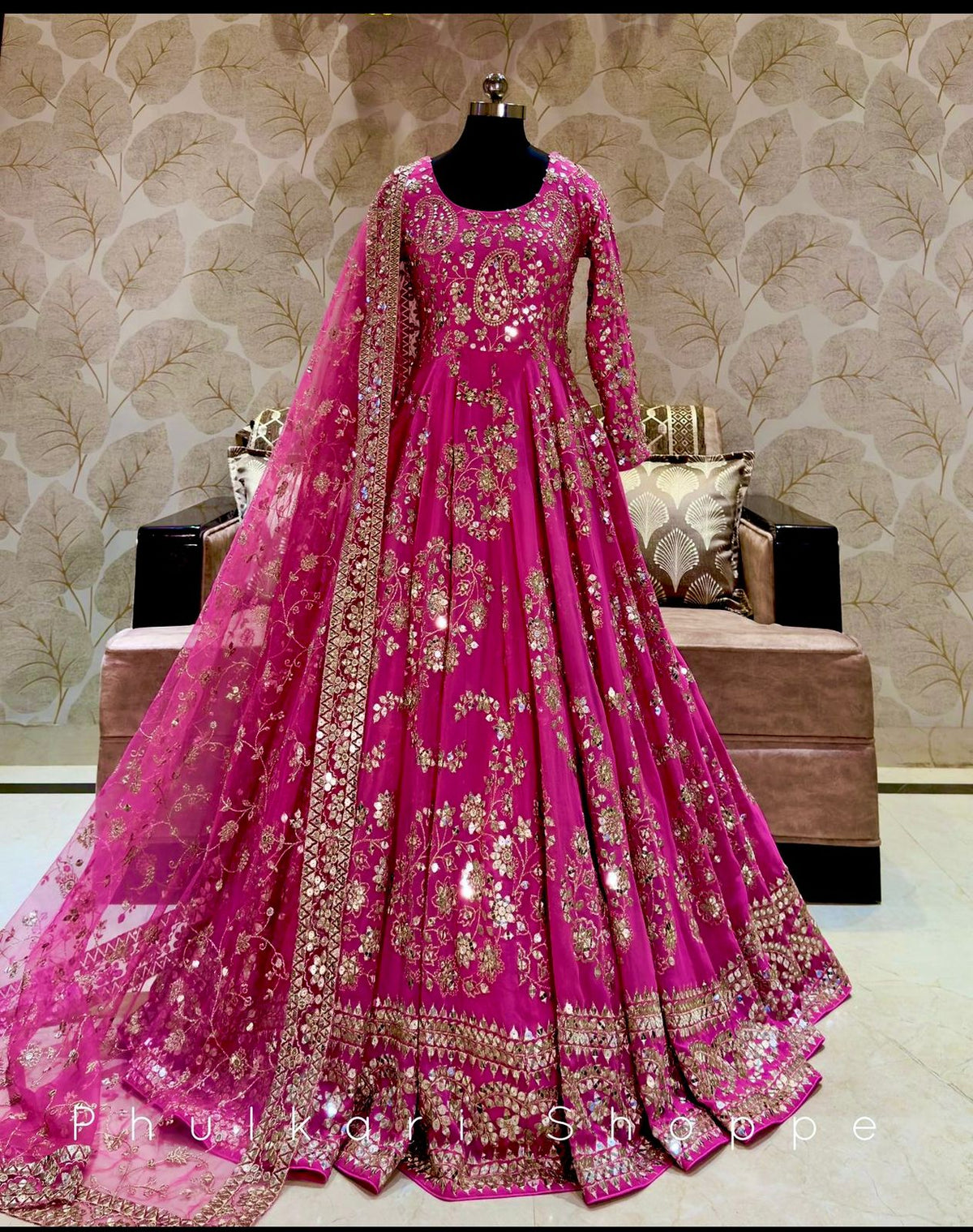 Chinnon Silk Pink Color Heavy Sequence Work Long Gown