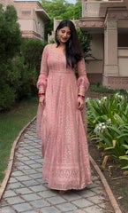 Imposing Sequence Work Peach Color Palazzo Suit