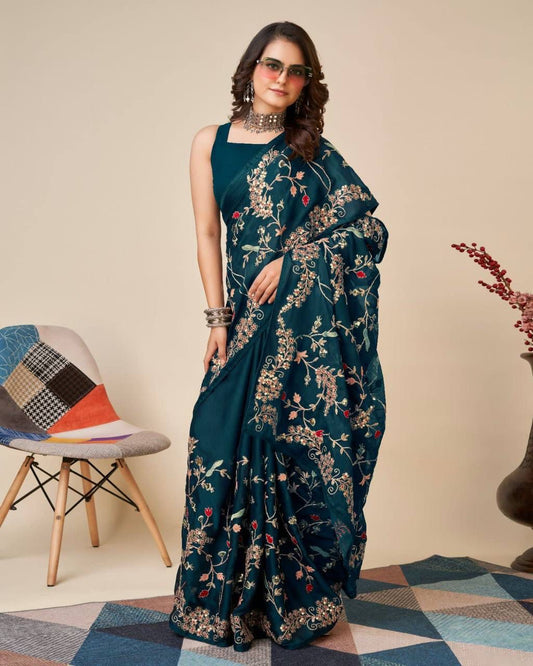 Festive Wear Rangoli Silk Blue Color Saree