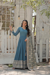 Daisy Sequence Embroidered Work Sky Blue Gown With Dupatta