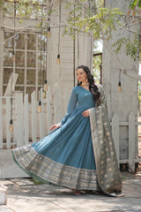 Daisy Sequence Embroidered Work Sky Blue Gown With Dupatta