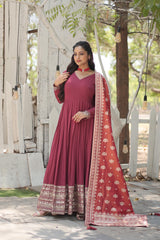 Daisy Sequence Embroidered Work Dusty Pink Gown With Dupatta