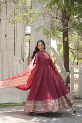 Daisy Sequence Embroidered Work Dusty Pink Gown With Dupatta