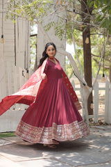 Daisy Sequence Embroidered Work Dusty Pink Gown With Dupatta