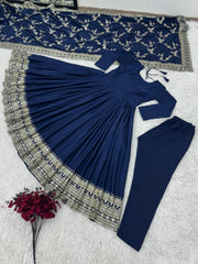 Gorgeous Lace Border Work Navy Blue Long Gown