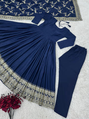 Gorgeous Lace Border Work Navy Blue Long Gown