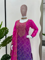 Glorious Sequence With Digital Print Pink Color Palazzo Suit