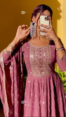 Delightful Georgette Sequence Work Pink Color Anarkali Gown