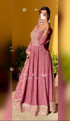 Delightful Georgette Sequence Work Pink Color Anarkali Gown