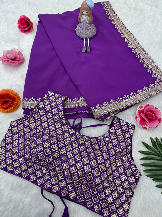 Stylish Purple Sequence Work Saree With Heavy Blouse