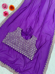 Stylish Purple Sequence Work Saree With Heavy Blouse