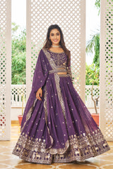 Fancy Georgette Purple Color Sequence Work Lehenga Choli