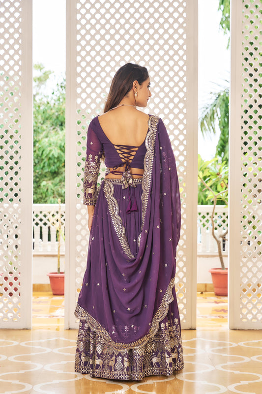 Fancy Georgette Purple Color Sequence Work Lehenga Choli