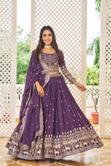 Fancy Georgette Purple Color Sequence Work Lehenga Choli