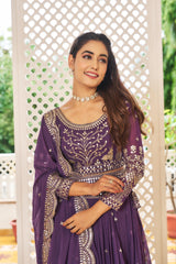 Fancy Georgette Purple Color Sequence Work Lehenga Choli