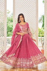 Fancy Georgette Pink Color Sequence Work Lehenga Choli