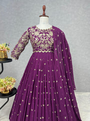 Wonderful Sequence Work Wine Color Gown With Dupatta