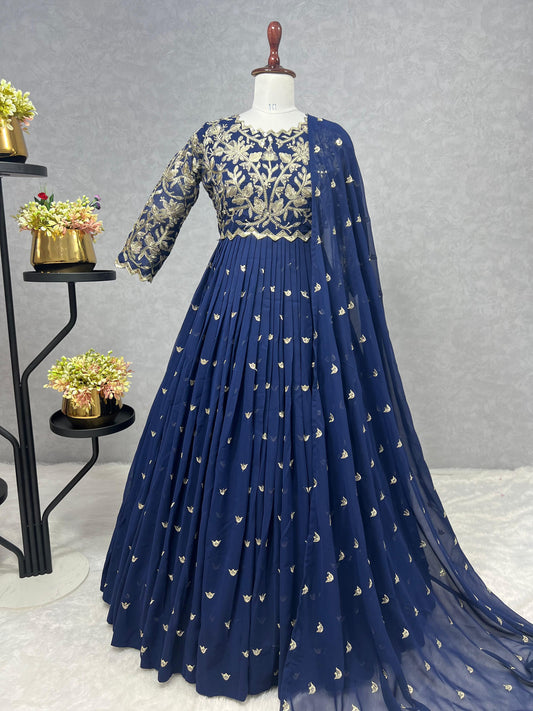 Wonderful Sequence Work Blue Color Gown With Dupatta