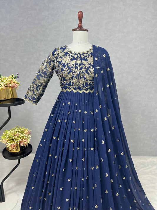 Wonderful Sequence Work Blue Color Gown With Dupatta