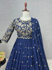 Wonderful Sequence Work Blue Color Gown With Dupatta