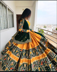 Unique Cotton Orange With Green Lehenga Choli