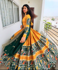 Unique Cotton Orange With Green Lehenga Choli