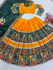 Unique Cotton Orange With Green Lehenga Choli