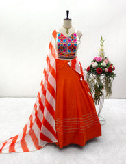 Beautiful Navratri Special Orange Color Cotton Lehenga Choli