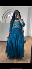 Lovely Thread & Sequence Work Dusty Sky Blue Gown With Dupatta